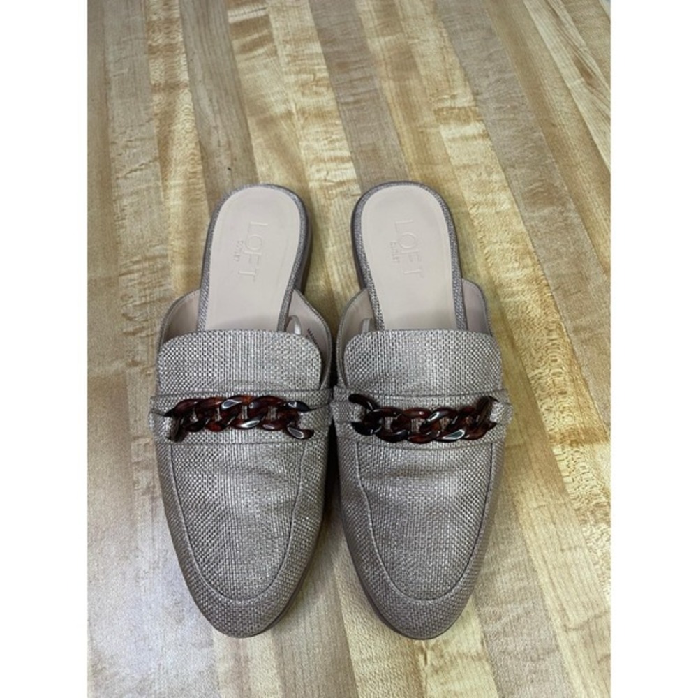 LOFT  Woven Chain Mule Slides‎ Womens 7 Tan Bronze Metallic Chain Detail